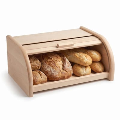 Broodtrommel XL met grote opening en rolltop 39 x 29 x 17,5 cm | 39 x 29 x 17,5 cm, Natuurlijk beukenhout, Brood vers houden, Roldeksel