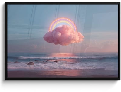 Poster in lijst - Fotolijst 120x80 cm - Posters - Wolk - Regenboog - Zee - Posterlijst zwart - Decoratie - Wanddecoratie woonkamer - Muurdecoratie slaapkamer