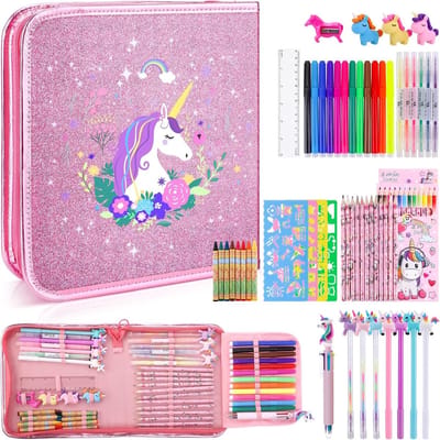 Complete Schilderset voor Kinderen van 3 tot 12 Jaar, Creatief Kunstpakket met Kleurpotloden, Verf en Tekenaccessoires, Perfecte Cadeaus voor Meisjes en Jongens, Unicorn Thema