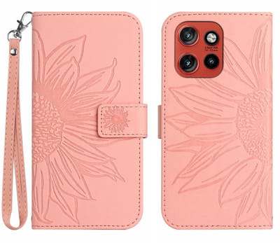 Coverup Hoesje - Geschikt voor Motorola Edge 60 Neo Hoesje - Coverup Zonnebloem Book Case met Koord - Roze