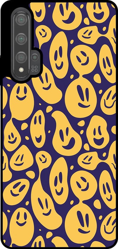 Smartphonica Telefoonhoesje Geschikt voor Huawei Nova 5T met smiley opdruk - TPU backcover case emoji design - Paars Geel geschikt voor Huawei Nova 5T