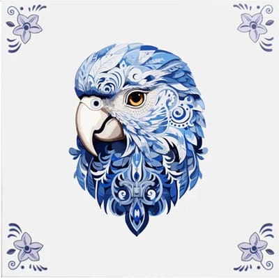 Delfts blauw tegeltje parkiet design - delfts blauw wandbord - delftsblauw - hollandse cadeautjes - wanddecoratie - decoratieve accessoires
