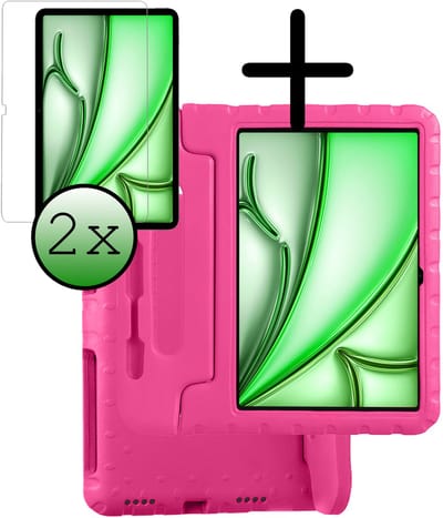 Hoesje Geschikt voor Apple iPad Air M3/M4 (2025/2026) - 11 inch - Met 2x Screenprotector - Kinderhoes Shockproof Bumper - Kidsproof Case - Tablet Hoes - Kinder Hoes Cover - Roze