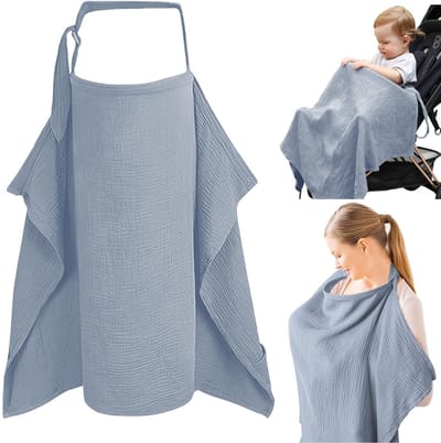 Dailygoods - Voedingsdoek voor onderweg, mousseline borstvoedingshoes, borstvoedingssjaal voor onderweg, borstvoedingshoes voor baby's, zacht en ademend voedingsschort, verstelbare riem (blauw)