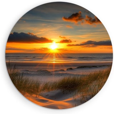 Saammp Muurcirkel Hout - Strand met zonsondergang - Zee - Duinen - Ø 90 - Wandcirkel - Wanddecoratie Cirkel - muurdecoratie Woonkamer - Slaapkamer decoratie - Rond Schilderij
