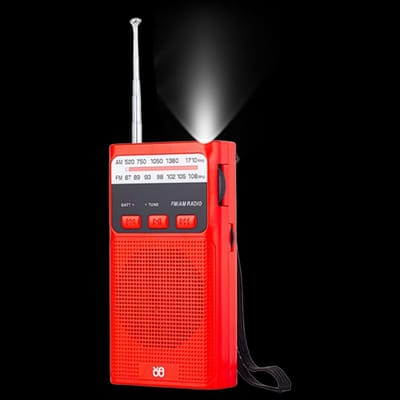 Draagbare Radio - Oplaadbare AM Radio - Reizen en Werk - Ingebouwde Zaklamp - 14 cm - Zwart