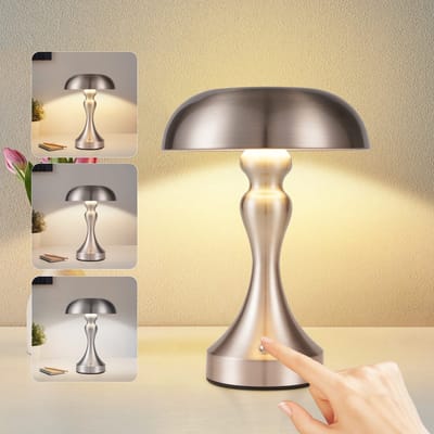 NETTLIFE Tafellamp LED draadloze - Vintage - Nikkel - met 1800 mAh batterij - Touch Dimbaar - Bedlamp met USB oplaadbare - voor vensterbank | woonkamer | slaapkamer