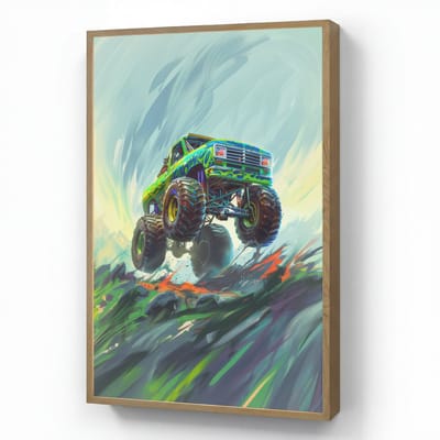 Nachtlampje 70x100 cm - Kinder lamp - Monstertruck - Auto - Jongens - Groen - Tafellamp kinderkamer draadloos - Slaapkamer lampje - Bedlamp kinderen - Kinderlampje - Wandlamp babykamer - Nachtlampjes