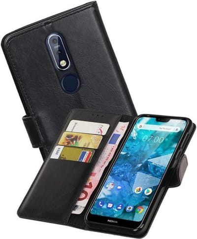Zakelijke Book Case Telefoonhoesje Geschikt voor de Nokia 7.1 - Portemonnee Hoesje - Pasjeshouder Wallet Case - Zwart