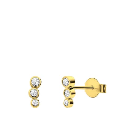 Lucardi Dames zilveren goldplated oorknoppen met drie zirkonia's - Oorbellen - 925 Zilver - Goud