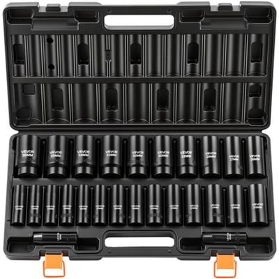 VEVOR Slagsleutelset met Doppen, 1/2 inch, 26-delig, Inbussleutels, Metrische maten 10–30 mm, 32–36 mm, Slagsleutelset met Koffer, Gemaakt van Chroom-Vanadium Gelegeerd Staal, voor Voertuigreparaties