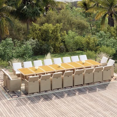 vidaXL - 21-delige - Tuinset - met - kussens - poly - rattan - beige