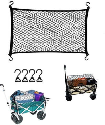 Bagagenet — 90 x 60 cm Elastisch opbergnet — Inclusief 4 haken — Gaasnet voor kinderwagens — Bagagenet — Elastisch net voor dakdragers — Opbergnet voor rugleuningen — Ideaal voor het vastzetten van kinderwagens en motorkleding