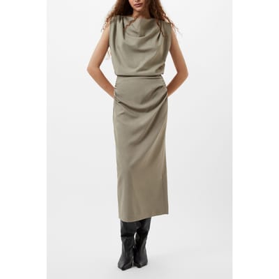 French Connection Imola Ruched Midi Skirt Green Smoke Maat: 8 | Midi Rokken Outlet | Dames | Groen