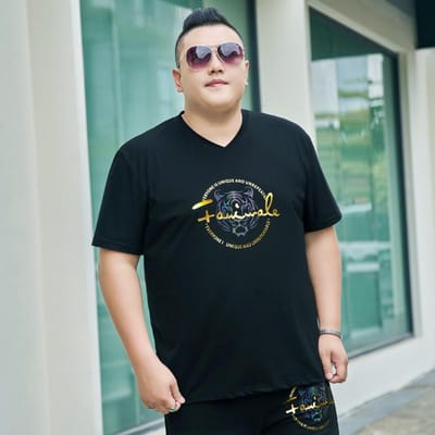 Dikke Mannen Dikke Plus Grote Maten Nieuwe Hete Gouden T-shirt met Korte Mouwen IJskatoen Stretch Halflange Mouwen Body Shirt Shirt Oversized 7XL