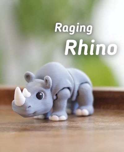 Neushoorn 3D Print - Vera's Arts & Dice | Raging Rhinosaurus 3D Print - Grote Dieren - Hoornachtigen - Neushornen - Speelgoed - Verzamelobject - Neushoorn Figuur - Grijs