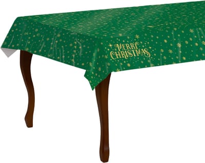 LUQ – Kerst Tafelkleed Groen – Christmas Folie Tafellak – Waterproof Plastic Tafelzeil – Luxe Feest Tafel Versiering