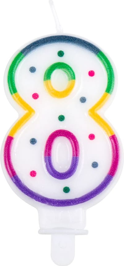 Boland - Kaarsje Confetti '8' Regenboog,Multikleurkleur - Verjaardag, Kinderfeestje, Tienerfeestje