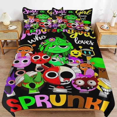 Game Sprunki Beddengoedsets Voor Kinderen Jongens Meisjes Nieuwe 3d Gedrukte Bedsprei Dekbedovertrek Kussensloop Slaapkamerdecoratie AU Single(140x210cm)