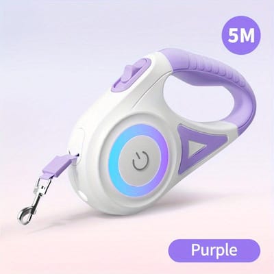Intrekbaar Hondentuig Met Zaklamp   Voorste Veiligheids-LED-Lamp   360° Knoopvrije Trainingsriem (PURPLE,5M) paars