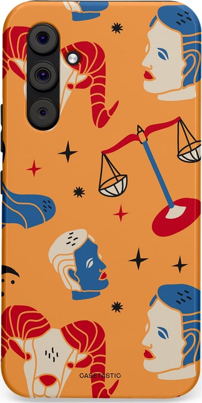Casetastic hoesje geschikt voor Samsung Galaxy A54 (2023) 5G - Dubbellaagse bescherming - Zodiac in lijn - Fashion Case - Okergeel Terracotta Zand Rood
