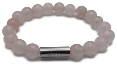 H-Beau - Handgemaakte Armband van Edelstenen - Natuurstenen – Rozenkwarts Kralen - RVS Kraal - 8mm - lengte 18cm - Gepolijst - Roos - Dames - Unisex - Sterrenbeeld - Stier - Kreeft - Weegschaal