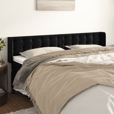 vidaXL - Hoofdbord - met - randen - 203x16x78/88 - cm - fluweel - zwart