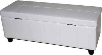 Opbergkist bank Kriens, leer + kunstleer, 112x45x45cm MVG-gecertificeerd ~ wit