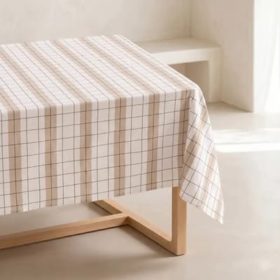 GAMUSI geruit katoenen tafelkleed met reliëfstructuur en jacquard effect – vlekbestendig design tafellaken STOKKEN – luxe tafelkleed voor keuken & eettafel 150x100 cm - Vlas