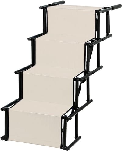 Hondentrap - Hondenhelling - Veilige Voertuig Toegang - Opvouwbaar en Verstelbaar - 101 x 76 cm - Beige