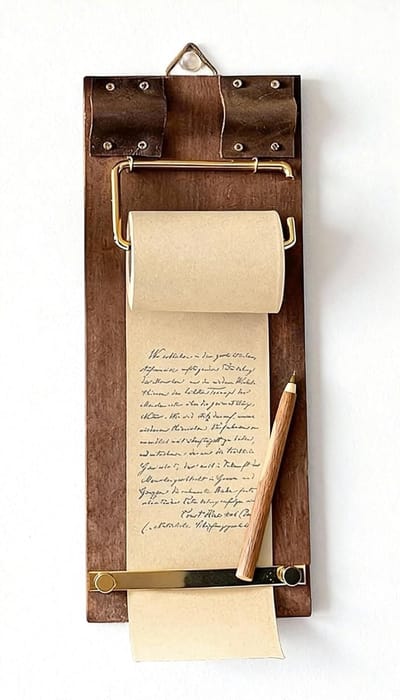 Rustiek Houten Memobord met Oprolbare Kraftpapierrol, Wandbord met Houten Pen voor Retro Kantoor, Keuken en Woondecoratie, Herbruikbaar Hangend Schrijfbord