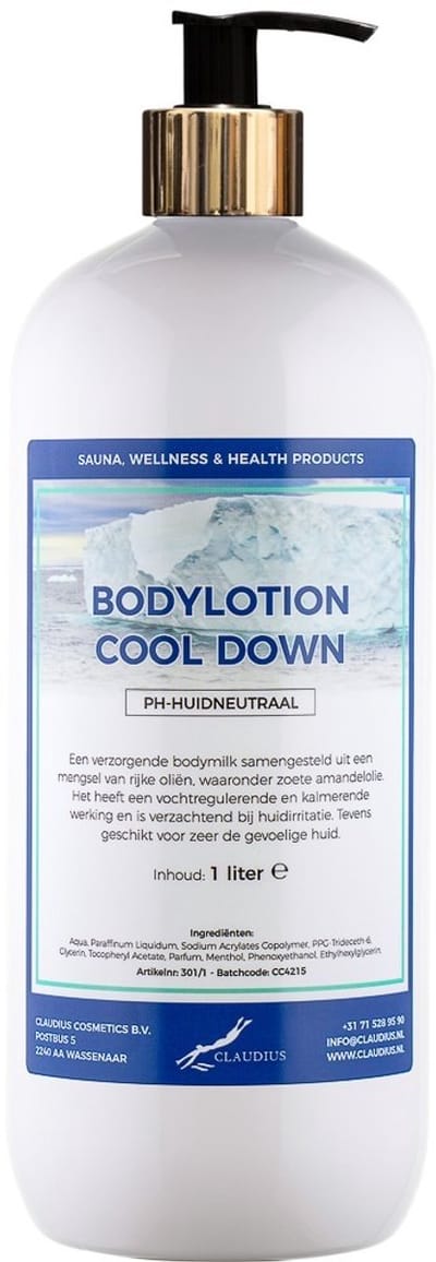 Bodylotion Cool Down 1 liter met gouden pomp