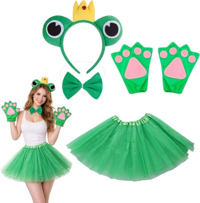 Frog Kostuum voor Volwassenen met Hoofdband, Handschoenen, Beenstukken, Strik en Tutu voor Carnaval en Halloween Cosplay Accessoires