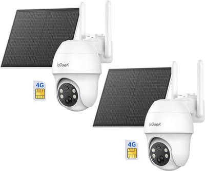 ieGeek Security Buitencamera S11 4G LTE – Outdoor Cam - 2K UHD – Pan & Tilt – Zonnepaneel – Infrarood Nachtzicht – Inclusief SIM-kaart ] - 2 stuks