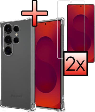 Hoesje - Met Screenprotector - 2 Stuks - Geschikt voor Samsung Galaxy S25 Ultra - Sterk & Shockproof - Siliconen Case - Back Cover - Telefoon Hoes - Shock Proof - Transparant