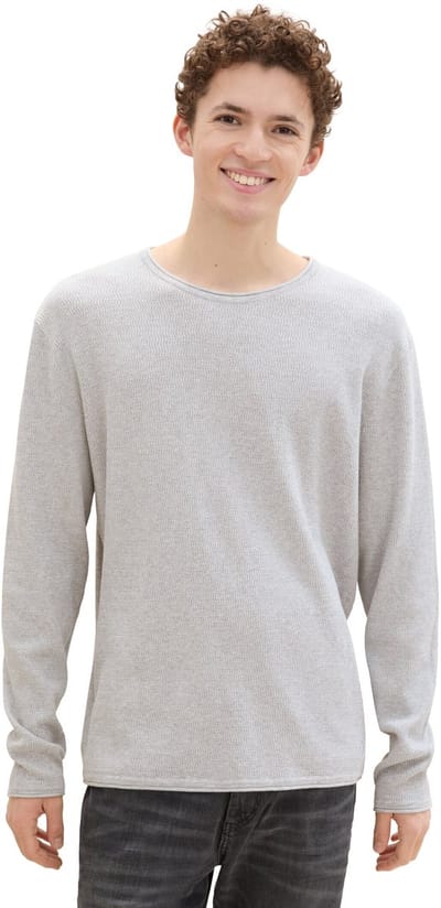 Tom Tailor Denim - Gebreide trui van katoen - Maat XL - Light Stone Grey Melange