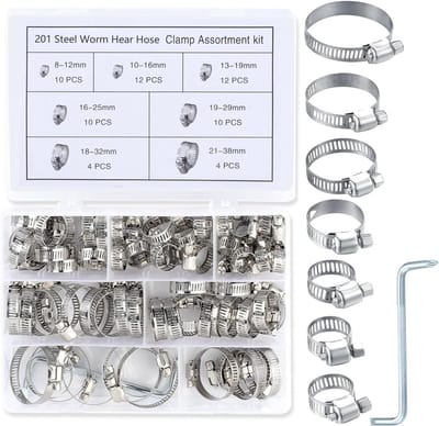 Dailygoods - Slangklemmen Set 62-delig RVS 8-38mm met Schroevendraaier | Verstelbare slangklemmen in 7 maten voor zwembadslang, tuinslang, auto, leidingen, DIY reparatie en opbergdoos