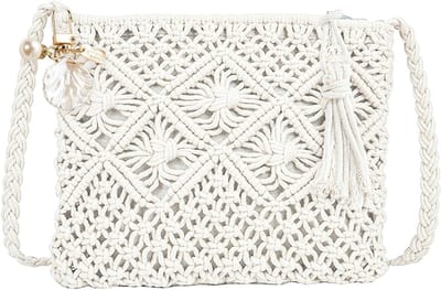 Handgemaakte Witte Crossbody Tas voor Vrouwen met Schelpen, Ideaal voor Strand en Vakantie, Schoudertas en Clutch in één