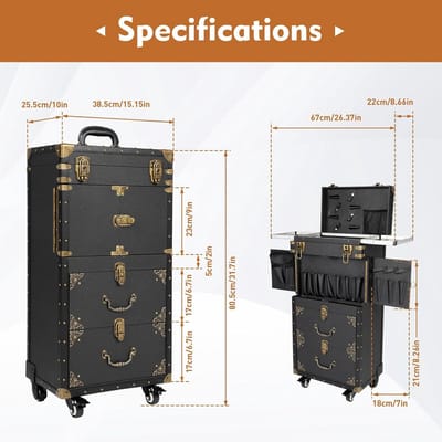 Cosmetica Trolley - Mobiele Koffer - Gereedschap Opbergen - Combinatieslot Beveiliging - 39x25x82 cm - Zwart
