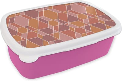 Broodtrommel Roze - Lunchbox - Brooddoos - Geometrie - Mozaïek - Patroon - 18x12x6 cm - Kinderen - Meisje