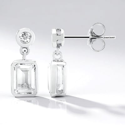 Cavill - Zilveren Oorbellen met Witte Topaas 1,86 ct - 925 Sterling Zilver Gerhodineerd - Achthoek en Rond - Elegante Edelsteen Oorstekers