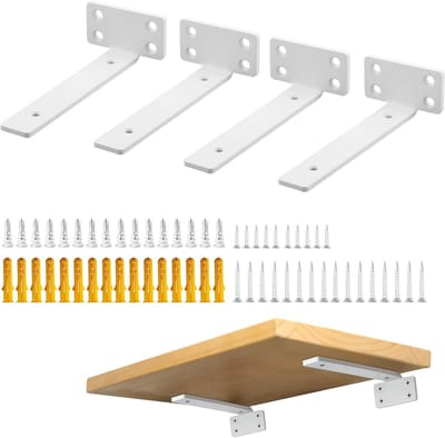Dailygoods - Mooche 4 stuks plankhouders, zware belasting, 15 cm, metalen hoek, plankdrager, plankhoek met gebloed, 70 kg draagkracht, wit