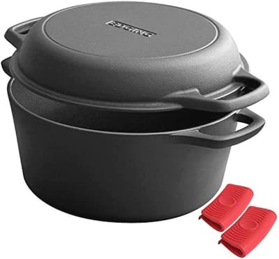 2-in-1 gietijzeren braadpan met koekenpan deksel - multifunctioneel kookgerei voor binnen en buiten