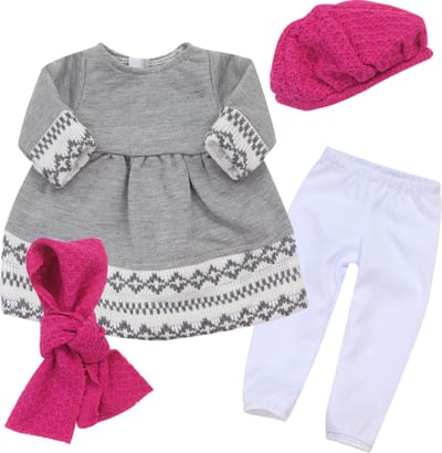 Sophia's Poppenkledingset voor Modepop - Jurk, Leggings, Hoed en Sjaal - Poppen Accessoires