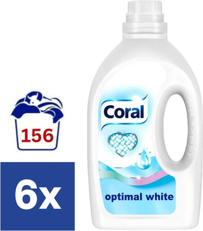 Coral Optimal White - 156 wasbeurten - 6 x 1,25 l - Wasmiddel - Kwartaalbox