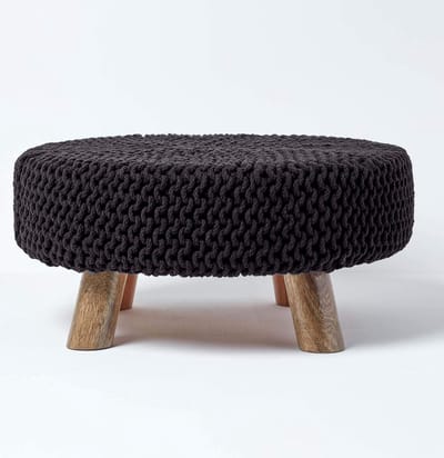 Homescapes Gebreide Voetenbank 30cm Hoog, Zwart