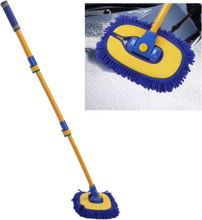 Autowasborstel - Reinigingsmop Auto - Auto Reinigen - Telescopische Lange Steel - 102 cm - Grijs