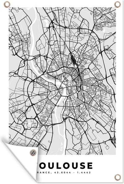 Muurdecoratie Frankrijk - Plattegrond - Kaart - Toulouse - Stadskaart - 120x180 cm - Tuinposter - Tuindoek