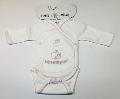 Petit Villain rompertje - Mijn eerste Pasen - creme/roze - maat 56/62 (3-M)