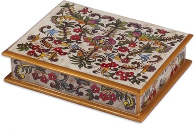Glazen Sieradenkistje - Opbergdoos Decoratief - Sieraden Organiseren - Met Bloemenmotief - Vierkant Ontwerp - Wit